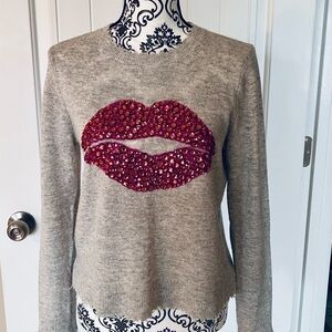 Lisa Todd LIP SERVICE Gray Wool cashmere Sweater rhinestones, Small
